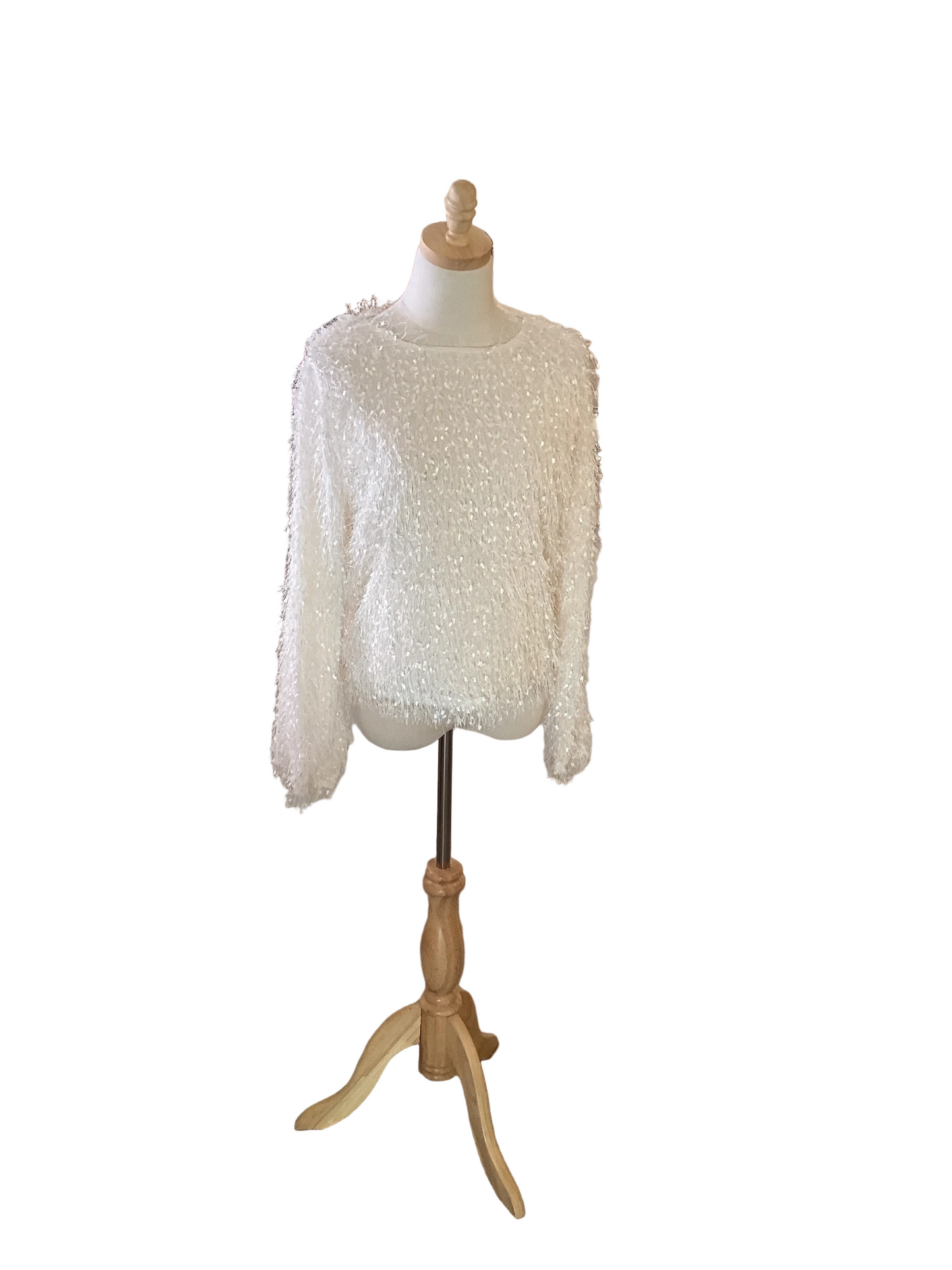 Vine & Love feather fur cream bell sleeve top