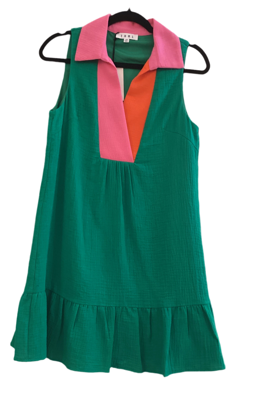 TMHL green sleeveless dress with red & pink accent