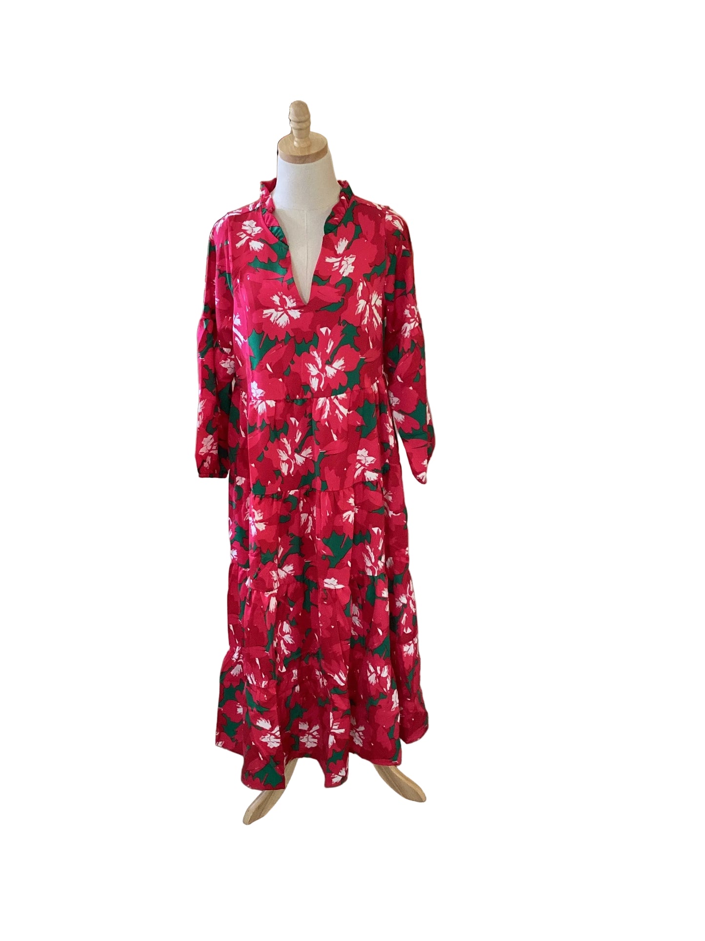 Michelle McDowell red / green tiered maxi dress