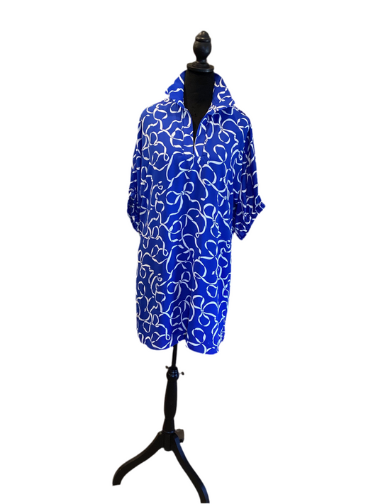 Adrienne stand up collar drop shoulder royal blue bows dress