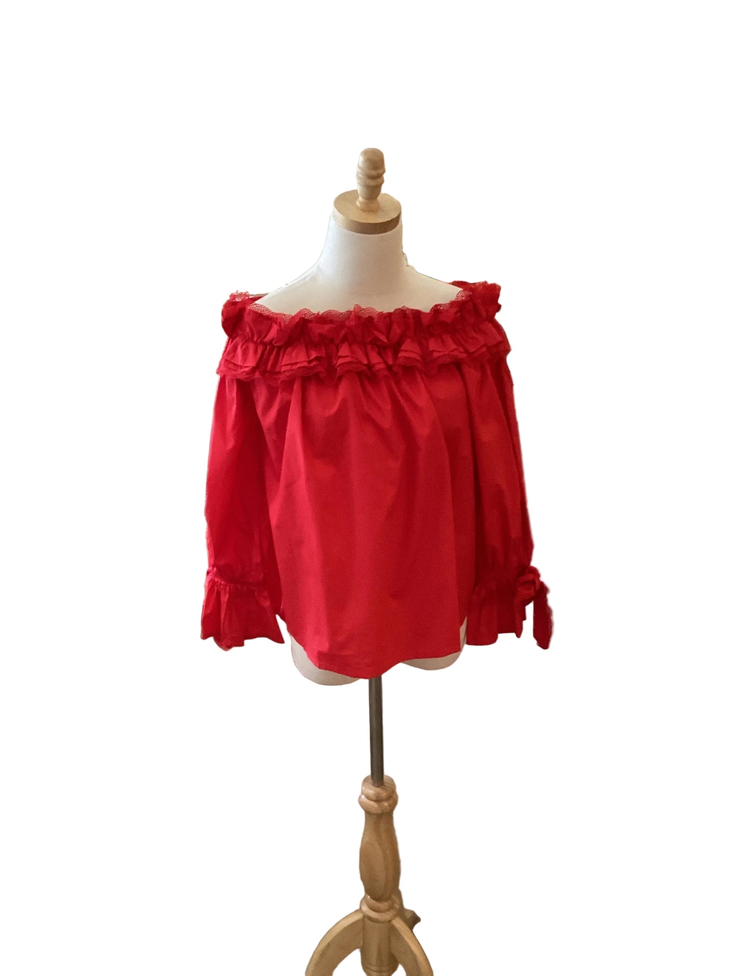 Vine and Love red off shoulder lace and ruffle neck and sleeve