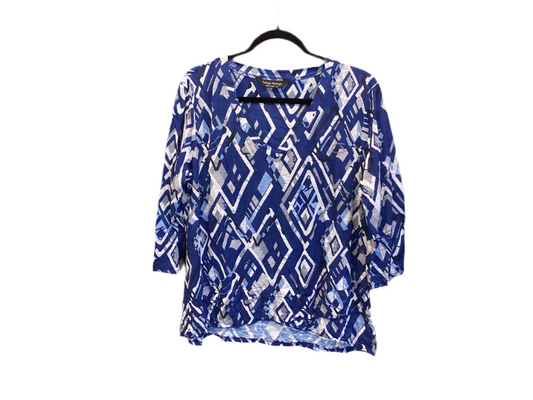 Tango mango blue/white 3/4 sleeve v-neck top