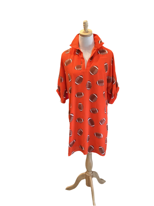 Adrienne orange puff sleeve football dress