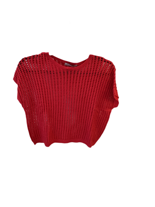 Zeena red cap sleeve crocheted sweater