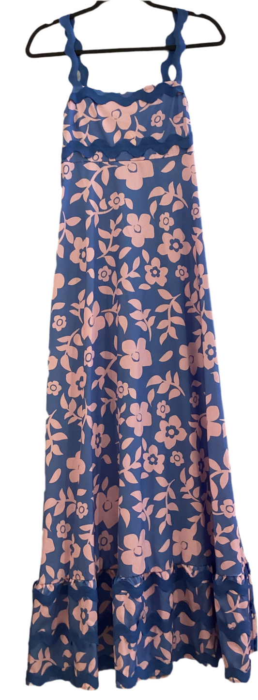 Blue & Pink floral sleeveless dress with rickrack