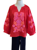 Jodifl red long sleeve top with pink/orange applique
