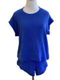 Zenana Bright Blue Ribbed Cap Sleeve Short Set