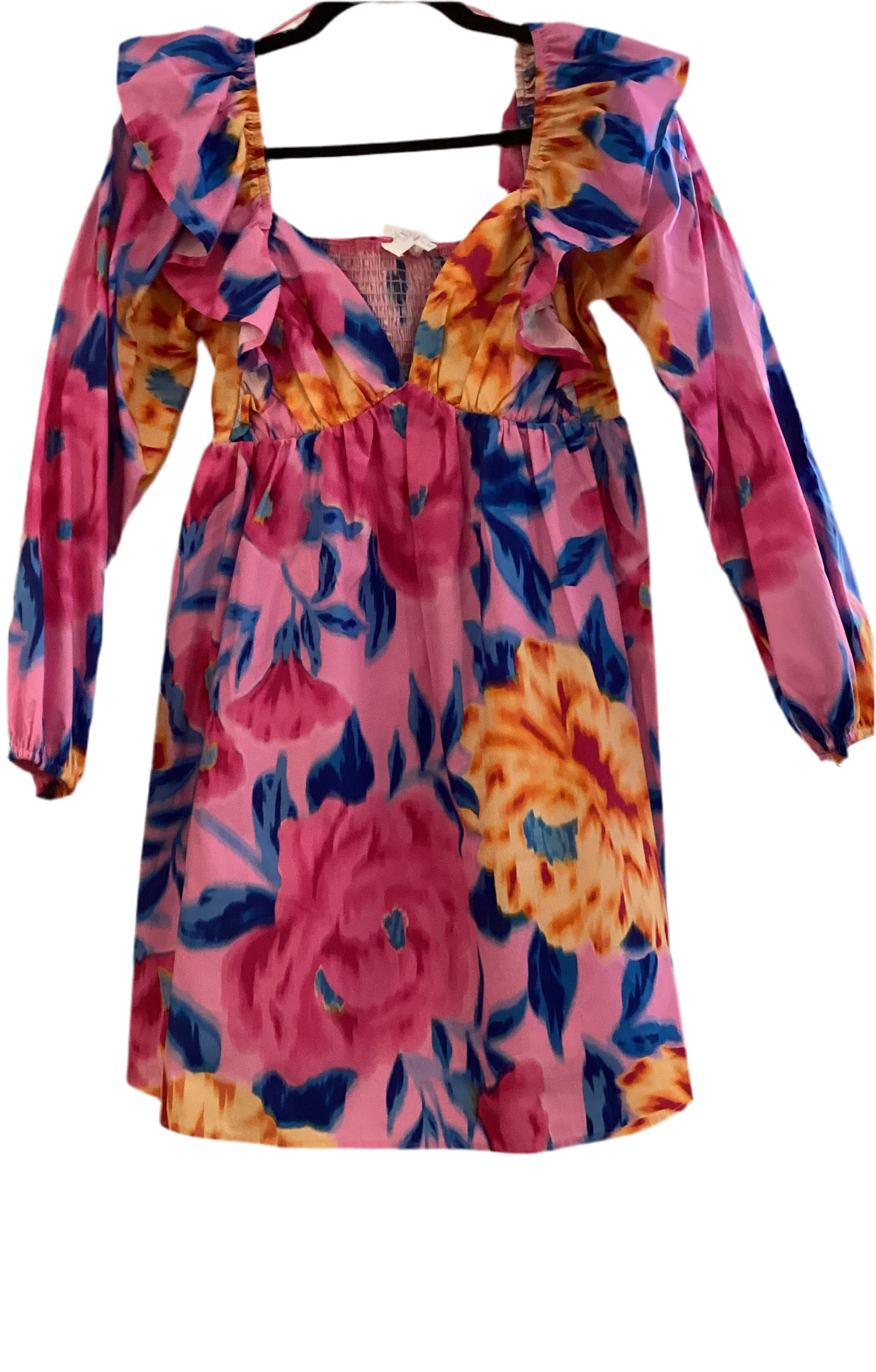 Multicolor short dress with long sleeves