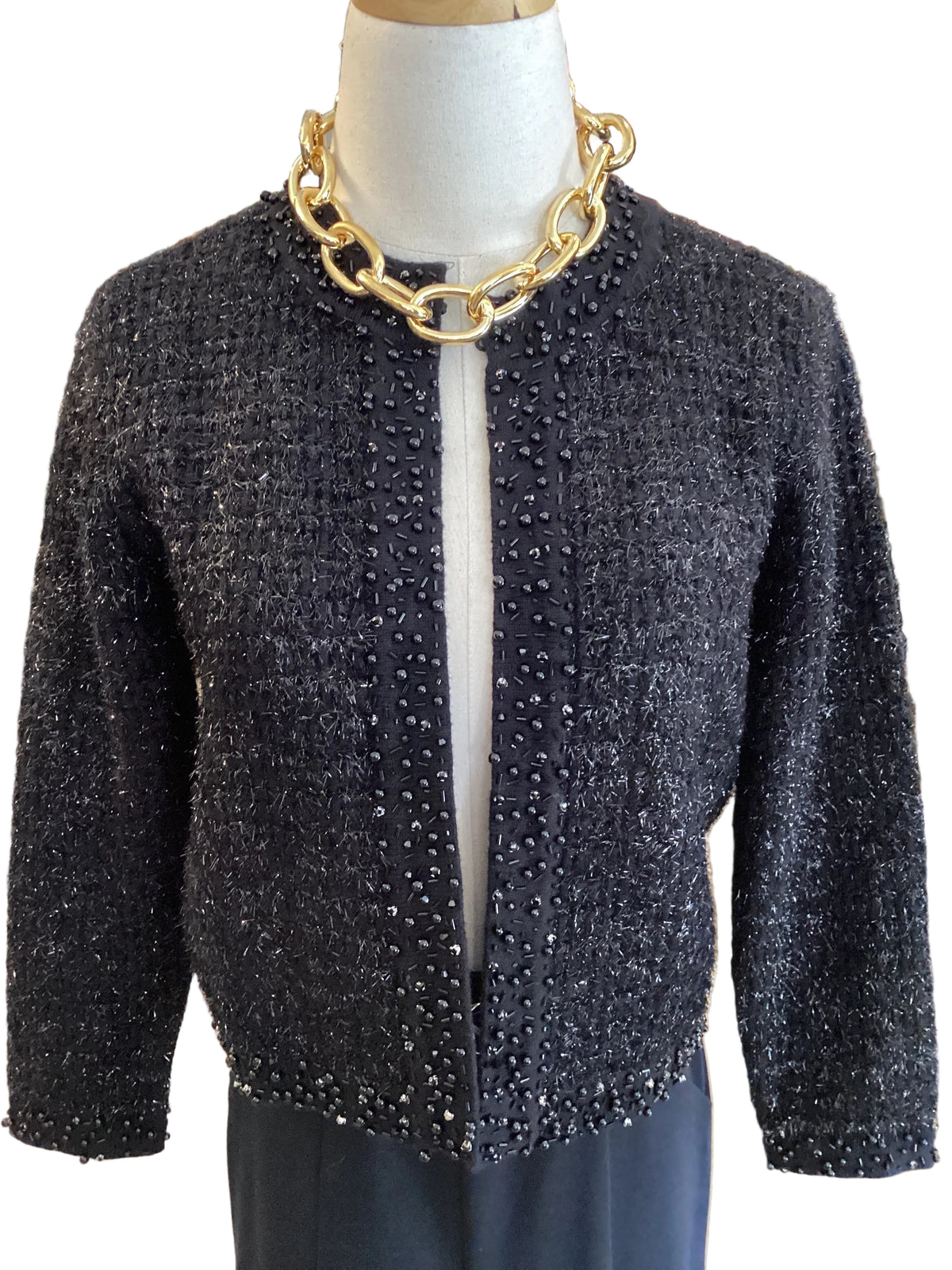 Ellie Tahari black embellished beaded cardigan sweater