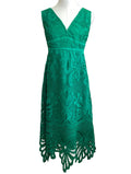 Skies are blue kelly green embroidered lace v neck sleeveless maxi