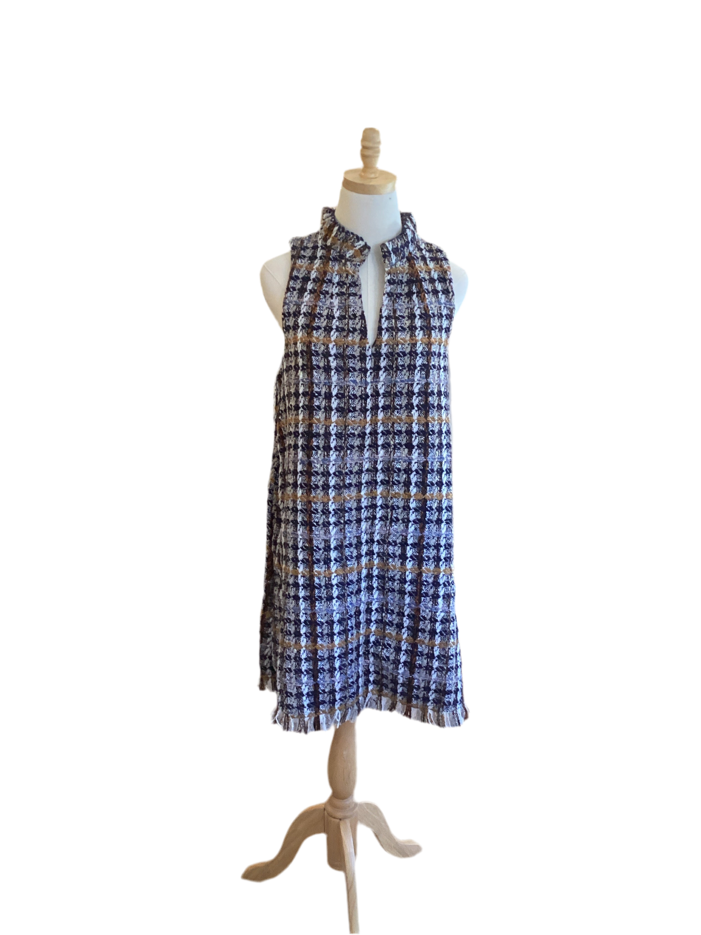 THML sleeveless plaid tweed dress