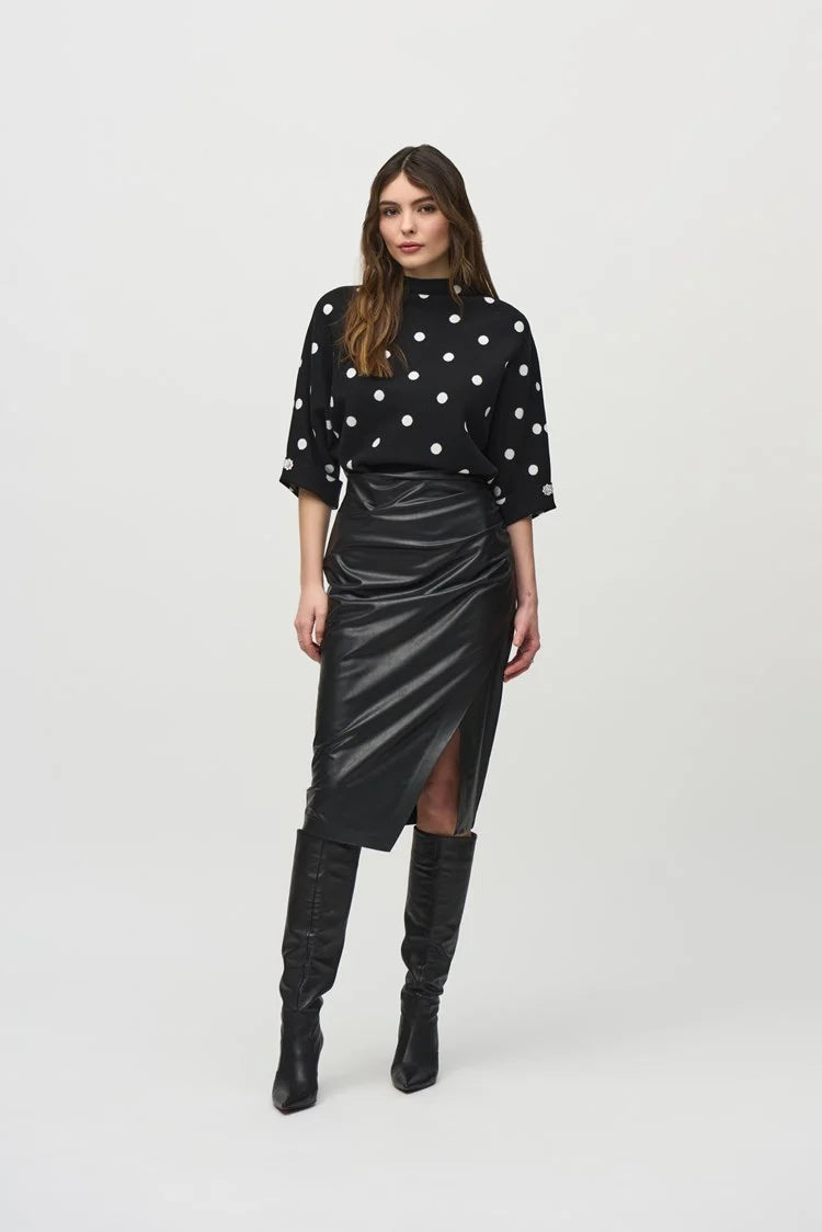 Joseph Ribkoff Black Leatherette Pull-On Pencil Skirt