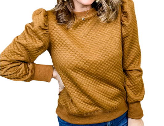 Embossing Long Sleeve Top in Toffee