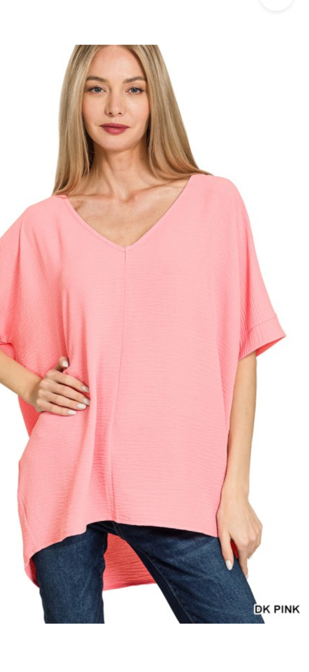 Zenana Dark Pink V-neck short sleeve top