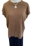 Zenana deep camel cap sleeve round neck sweater