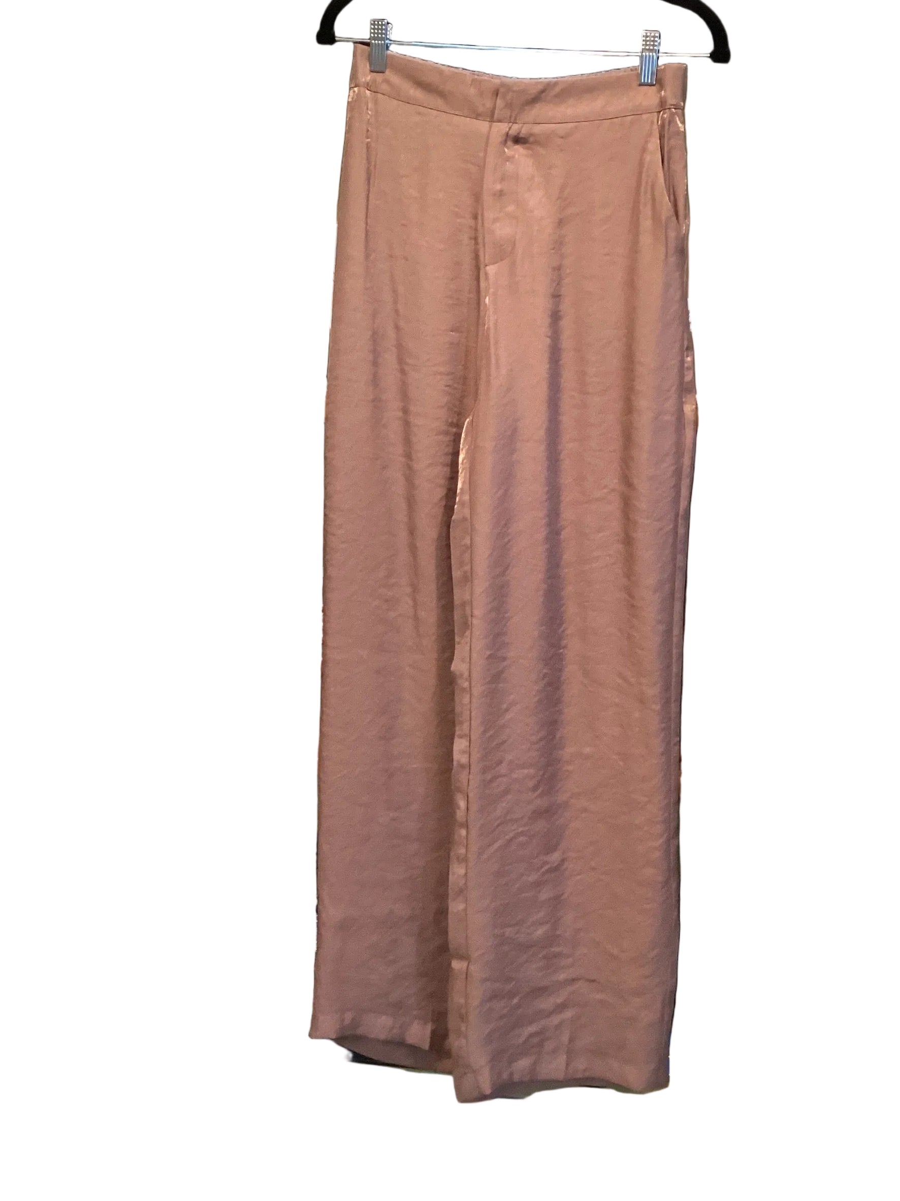 Glam mocha high waist front zip side pocket flowy pants