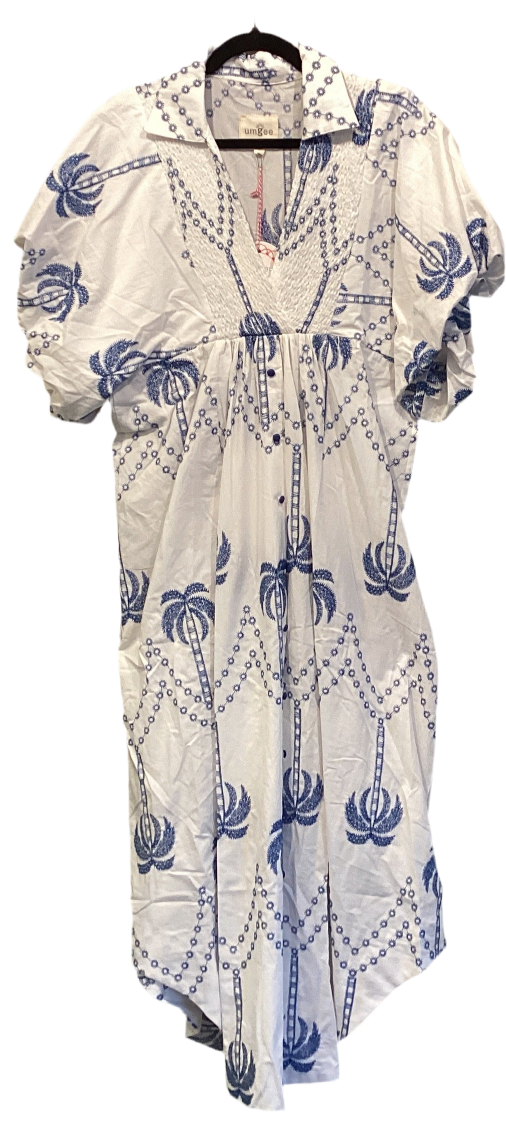 White maxi with blue palm trees