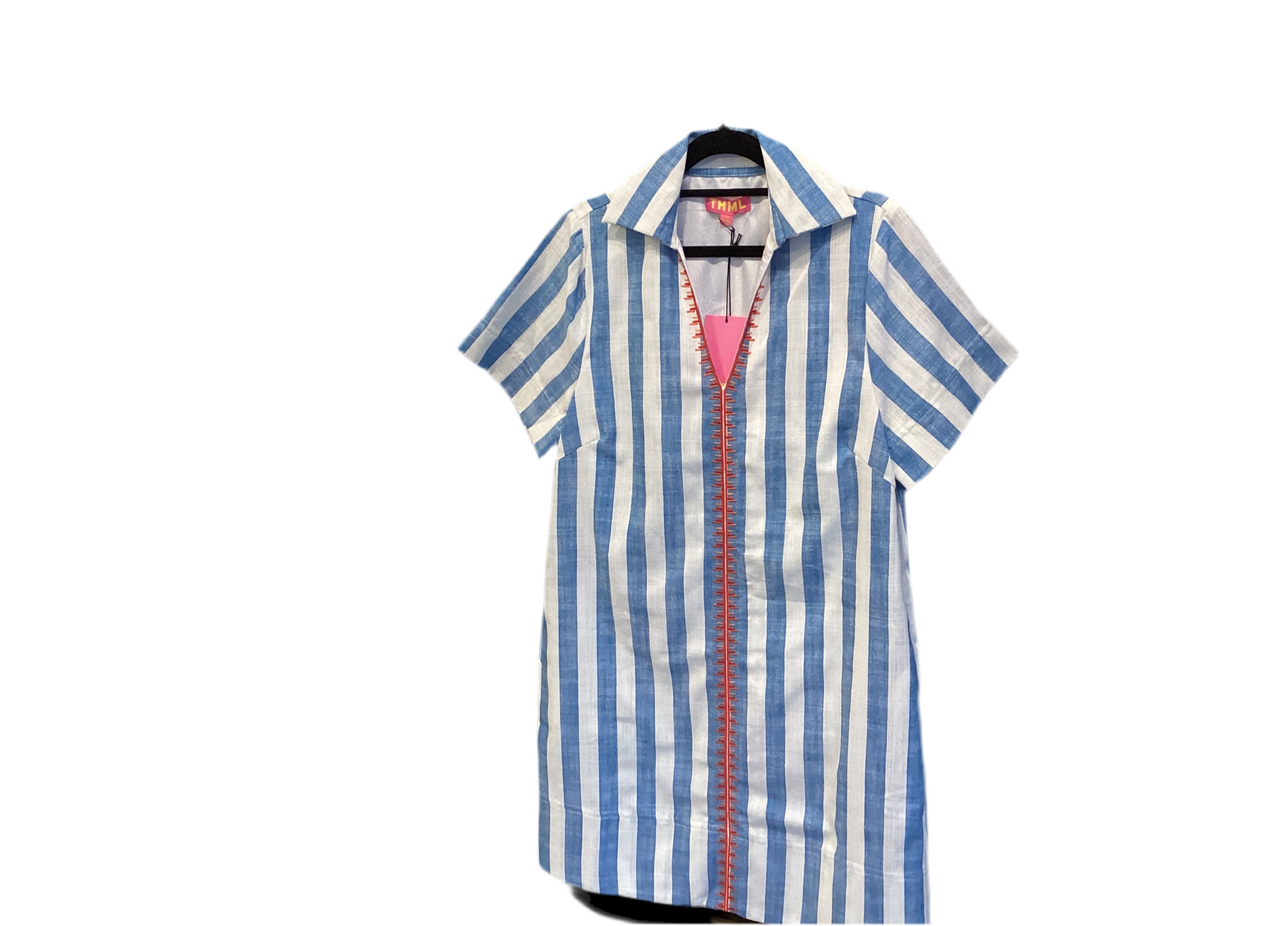 THML short sleeve Blue stripe dress with orange accent