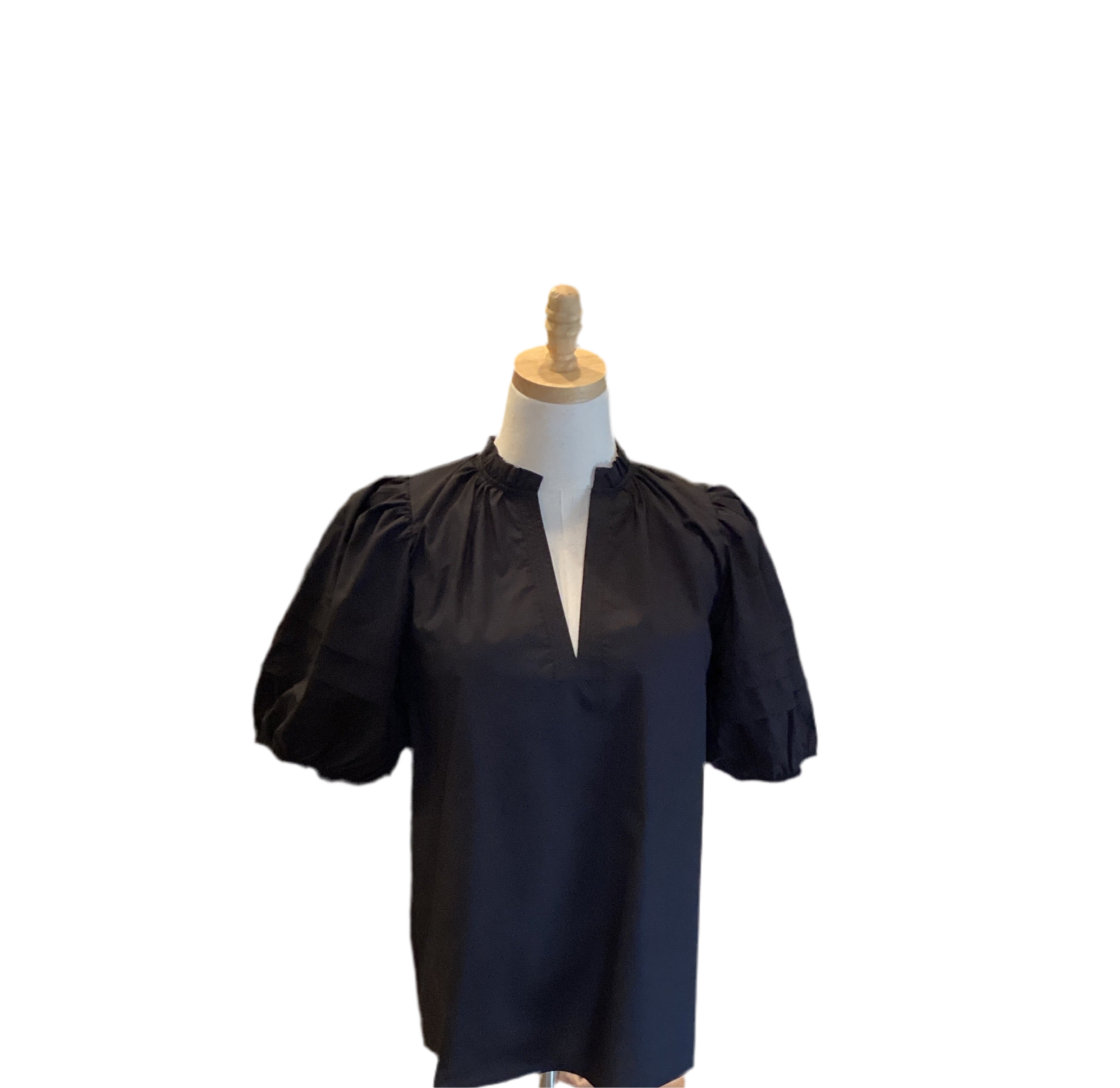 Aryeh black ruffle collar puff sleeve top