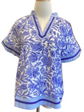 Doe & Rae Blue Floral ruffle tiered top