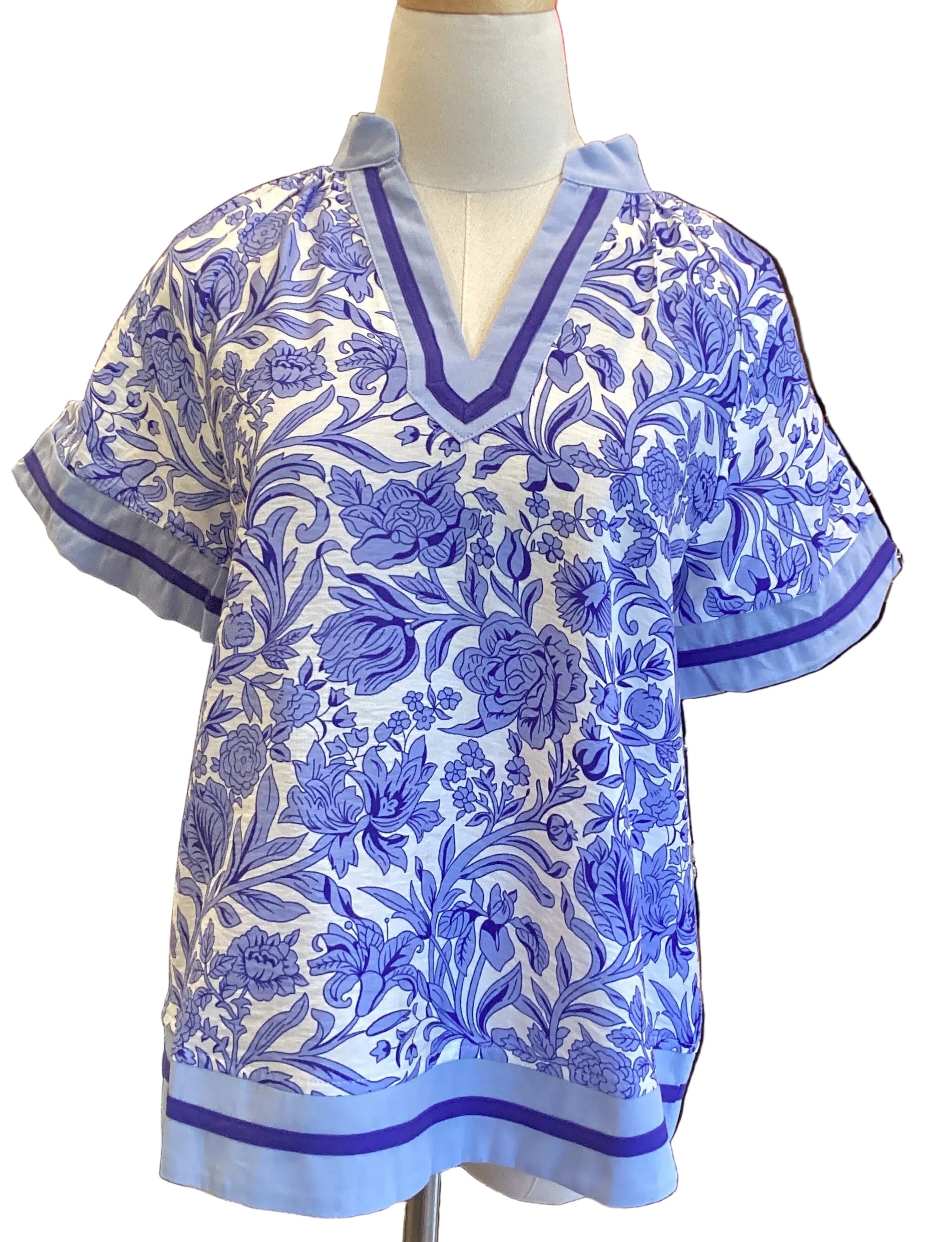 Doe & Rae Blue Floral ruffle tiered top