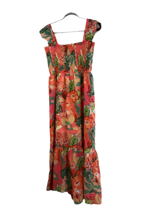 THML orange green smocked top maxi sundress