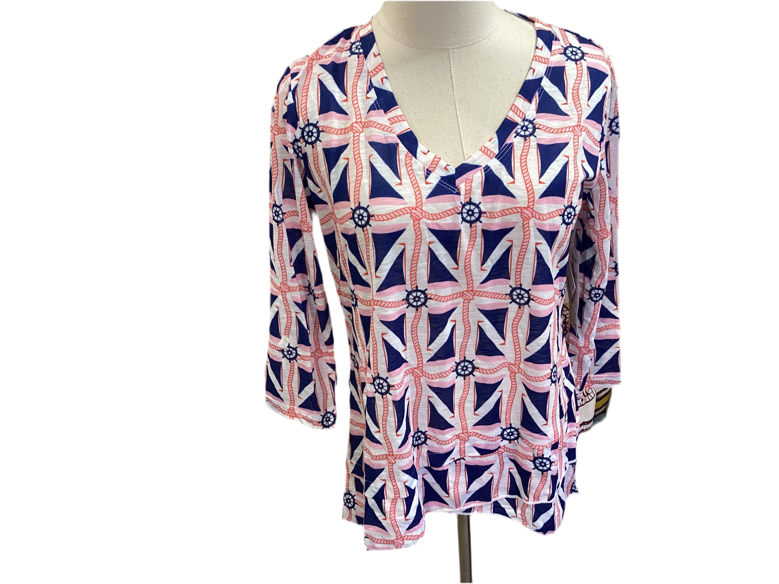 Tango mango nautical v neck 3/4 sleeve top