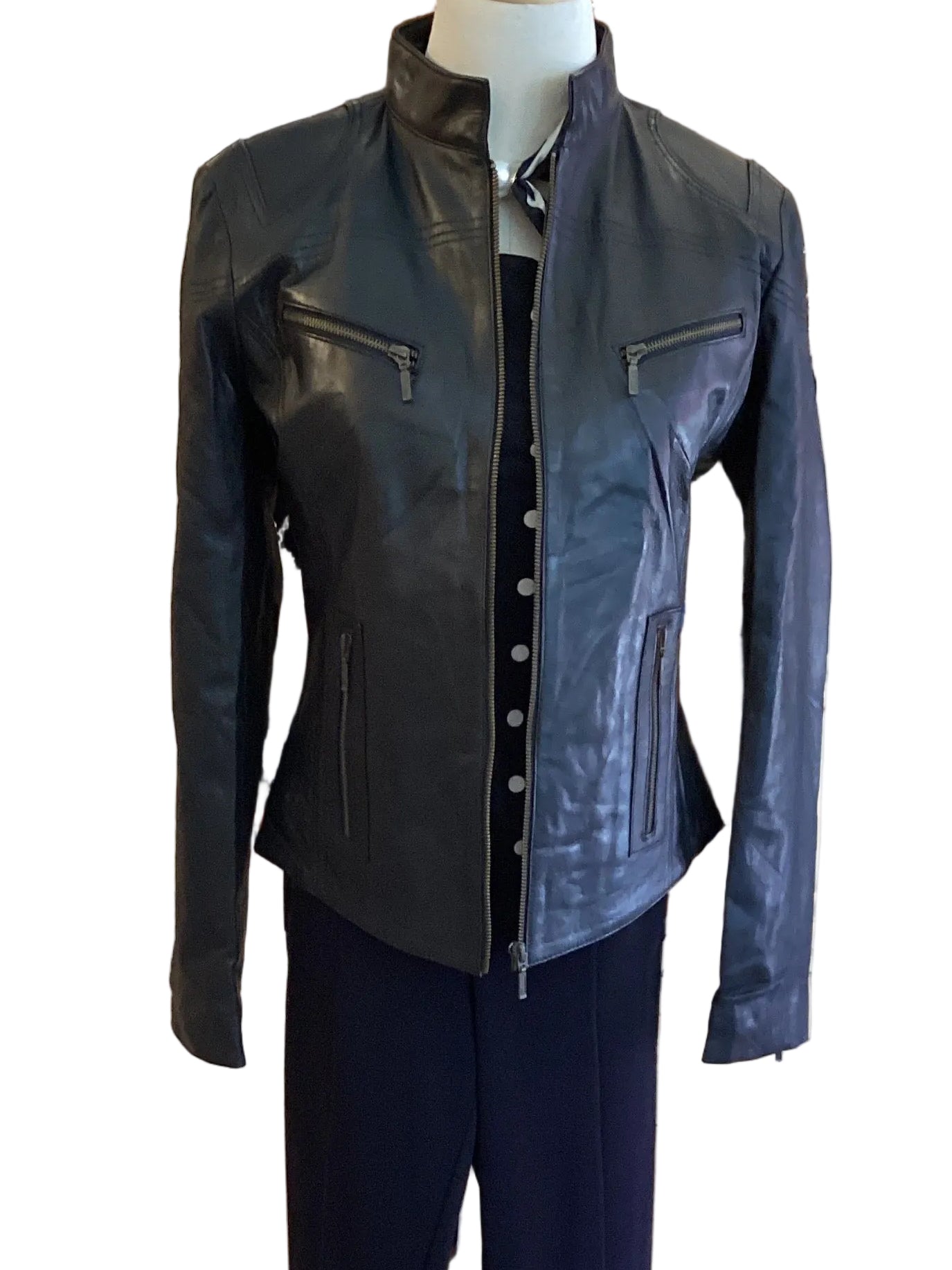 LTX black faux leather jacket with zipper accents