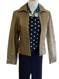 LTX gold metallic faux leather jacket with front and cuff woven accent