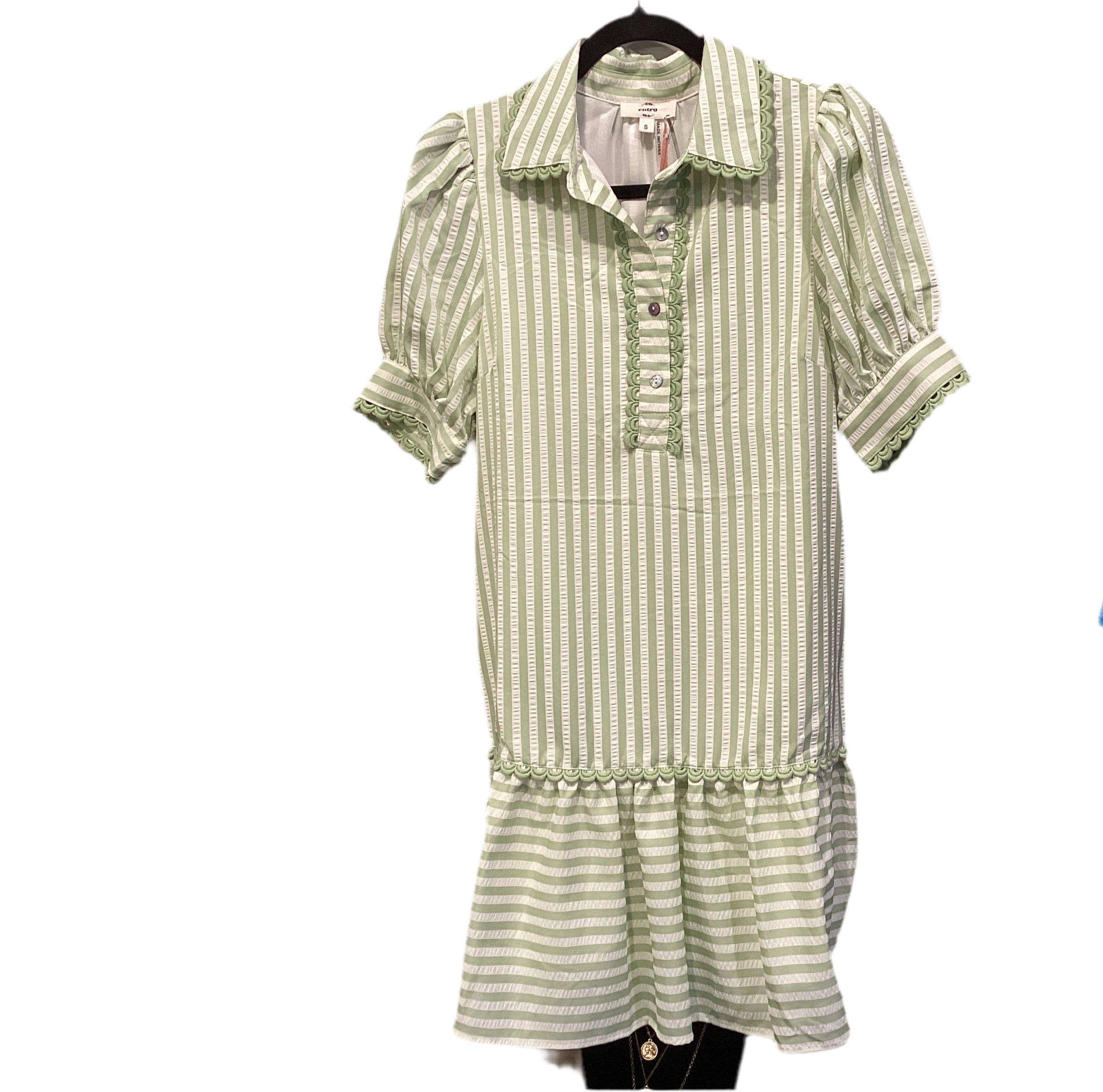Entro green ivory stripe seersucker dress