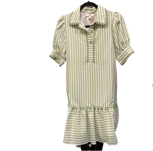 Entro green ivory stripe seersucker dress
