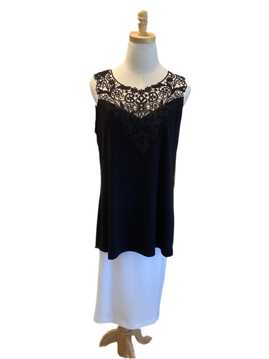 Joseph Ribkoff black tank with lace shoulders and v neck