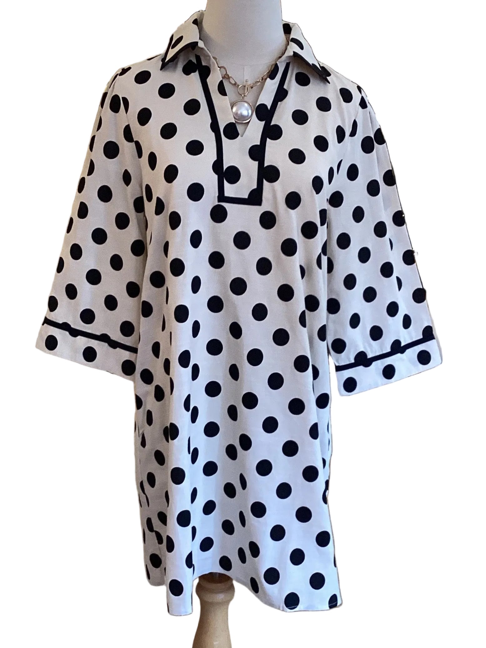 Jodifl Ivory and Black Polka Dot Tunic Dress