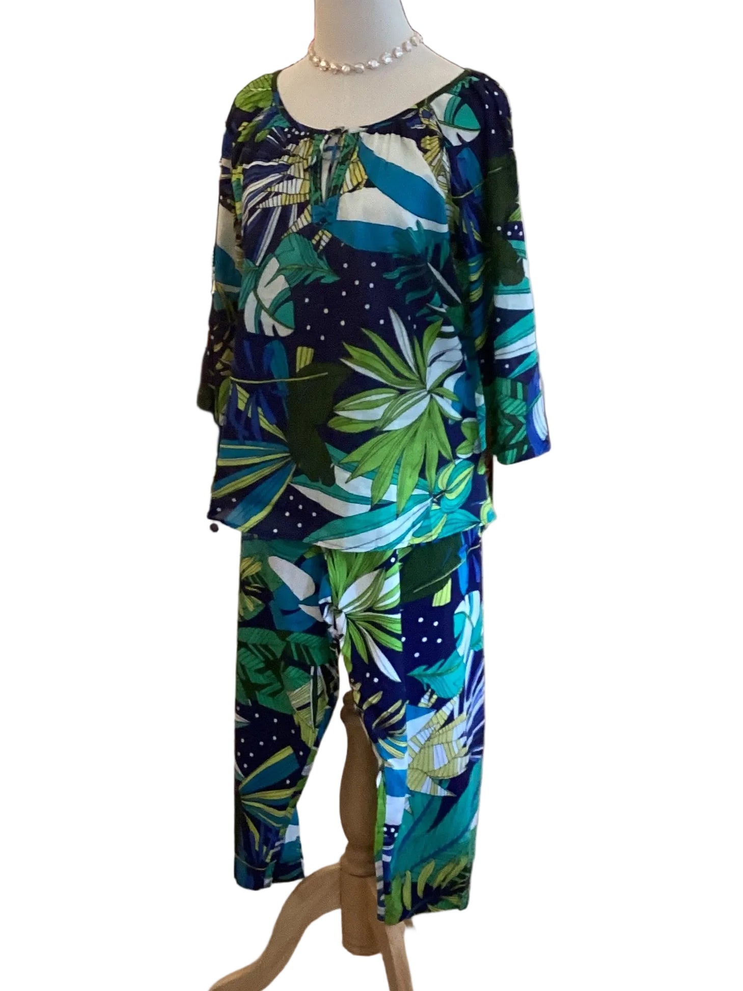 Kikisol Tropical Print Wide Leg Capri Pants