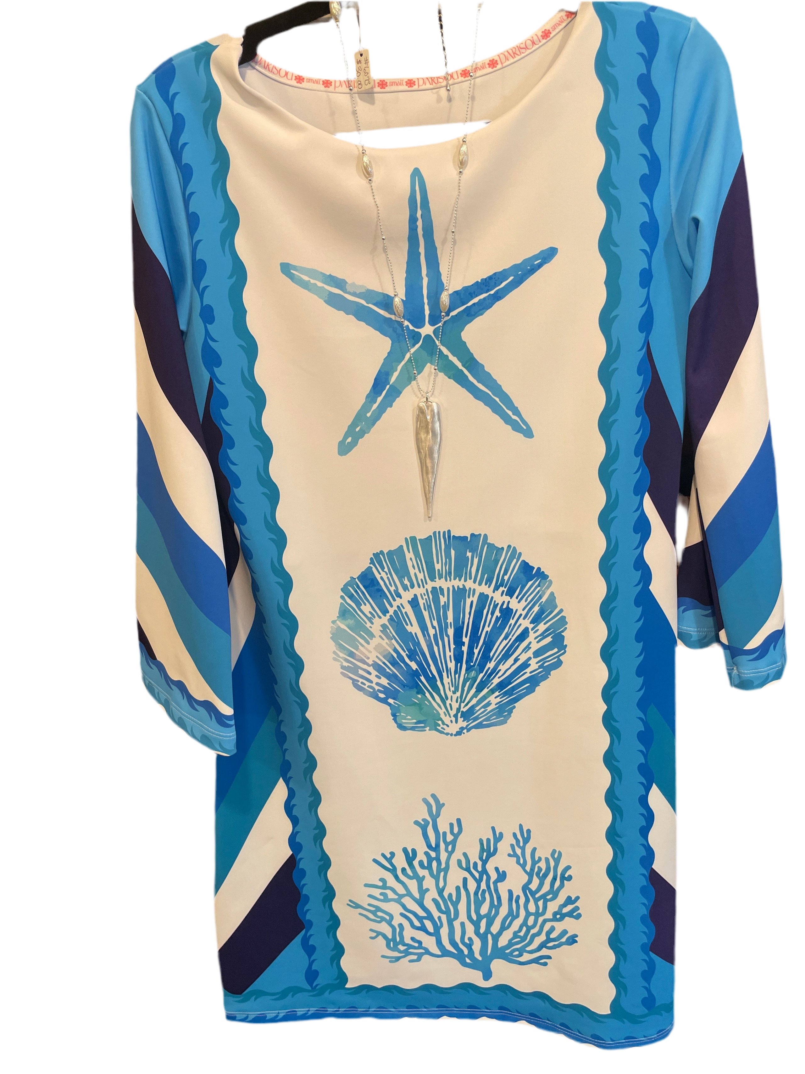 Parisou blue white starfish,shell dress