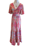 Shewin Multicolor Paisley Print Flutter Sleeve Maxi Dress