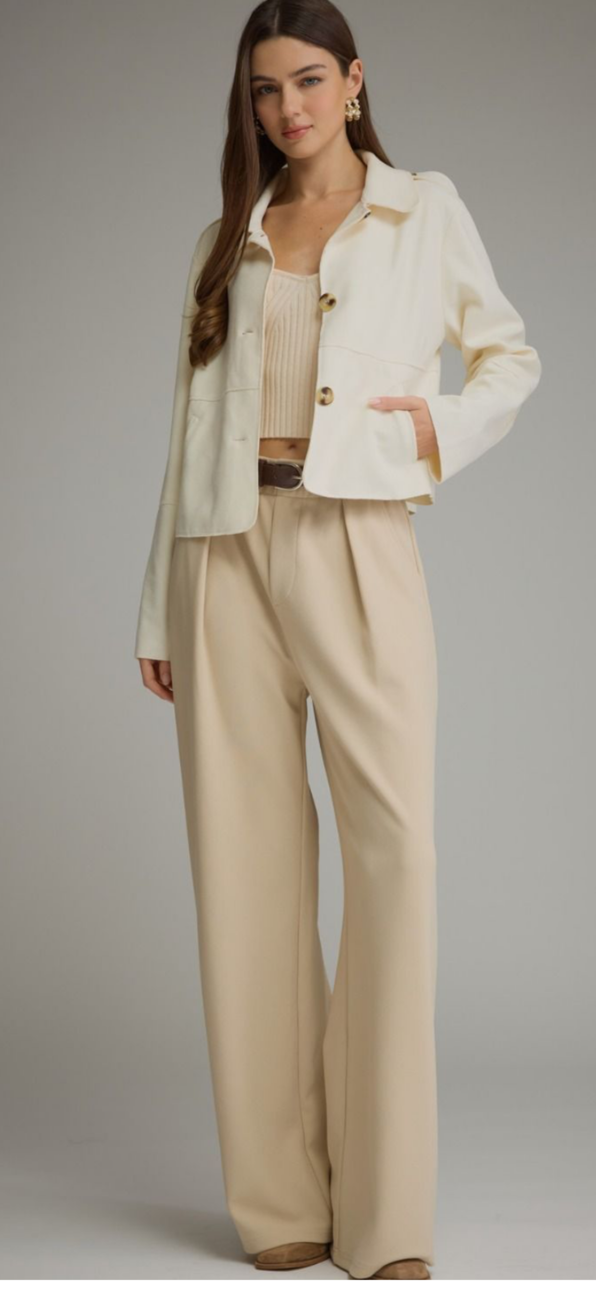 Entro cream button up suede jacket with pockets
