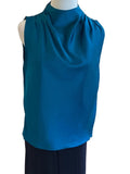Glam teal mock neck sleeveless blouse