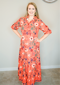 Orange floral tiered dress