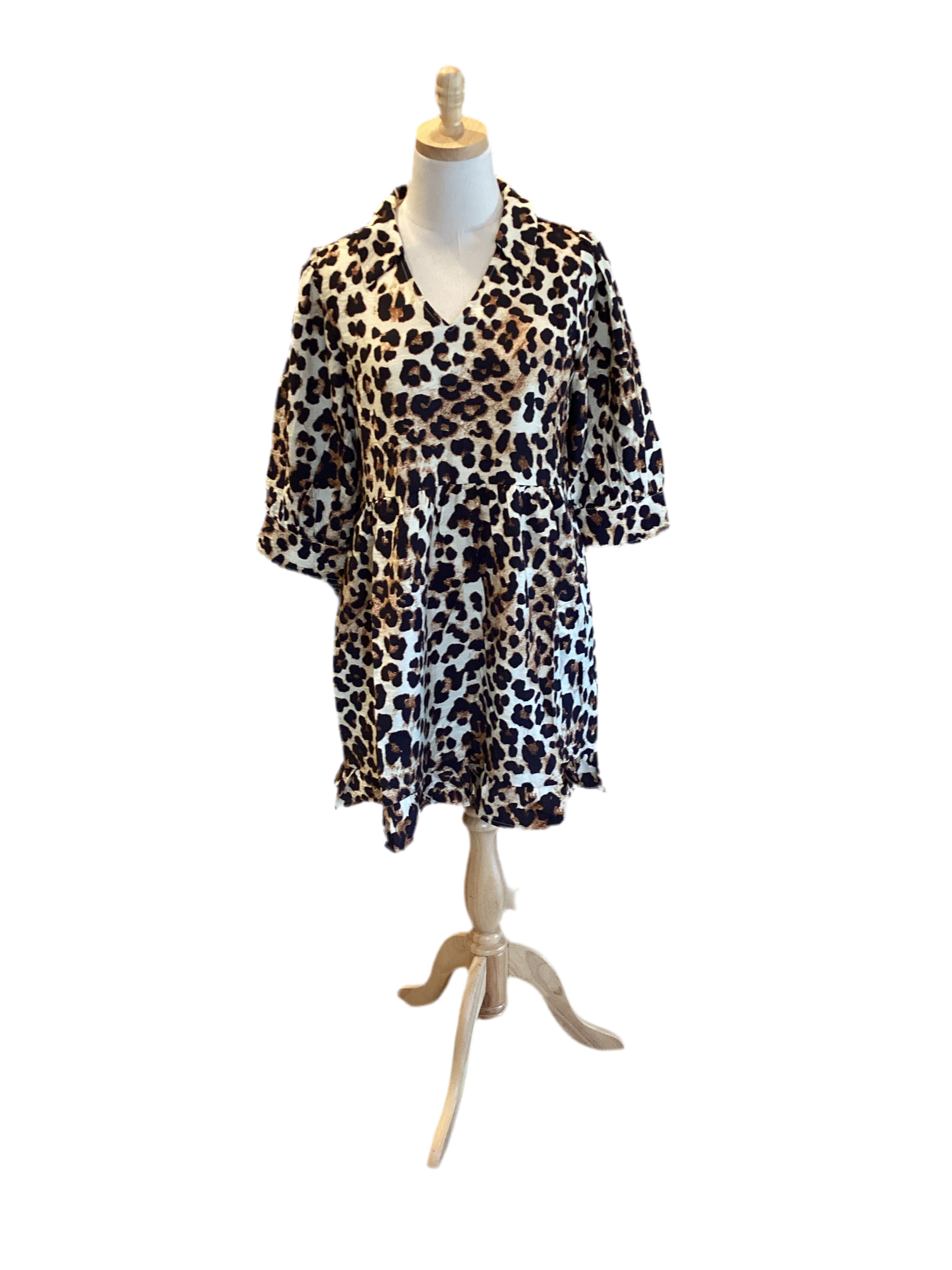 Jodifl V neck 3/4 sleeve, ruffled skirt dress