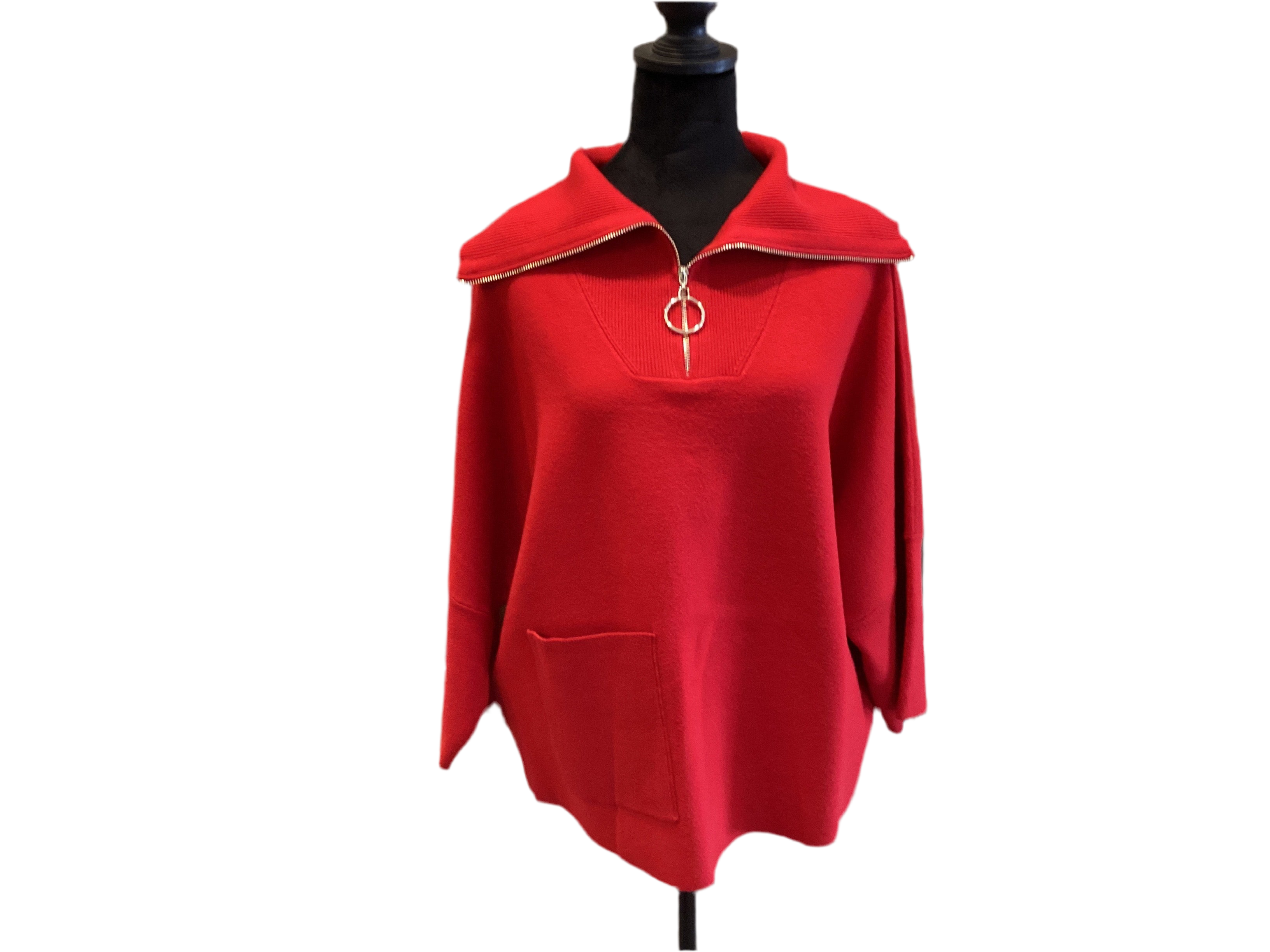 Joseph Ribkoff red half zip 3/4 sleeve sweater