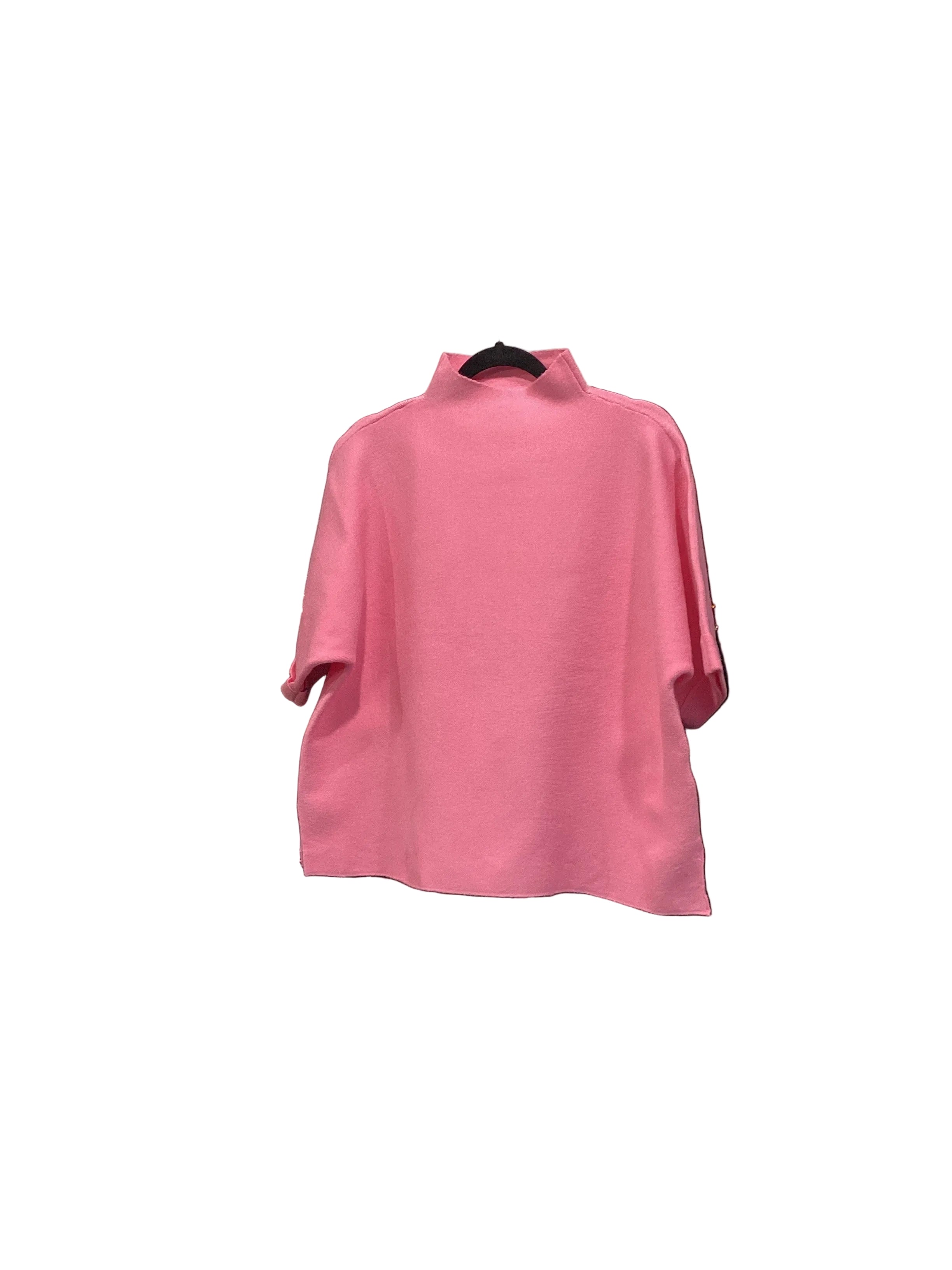 Jodifl pink mock neck sweater with cuffed short sleeve