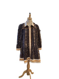 Jodifl blue flower dress with ivory/yellow trim, long sleeve button front