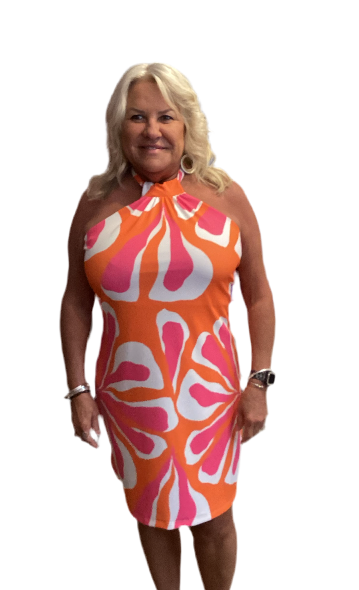 Floral Orange & Pink Halter Dress