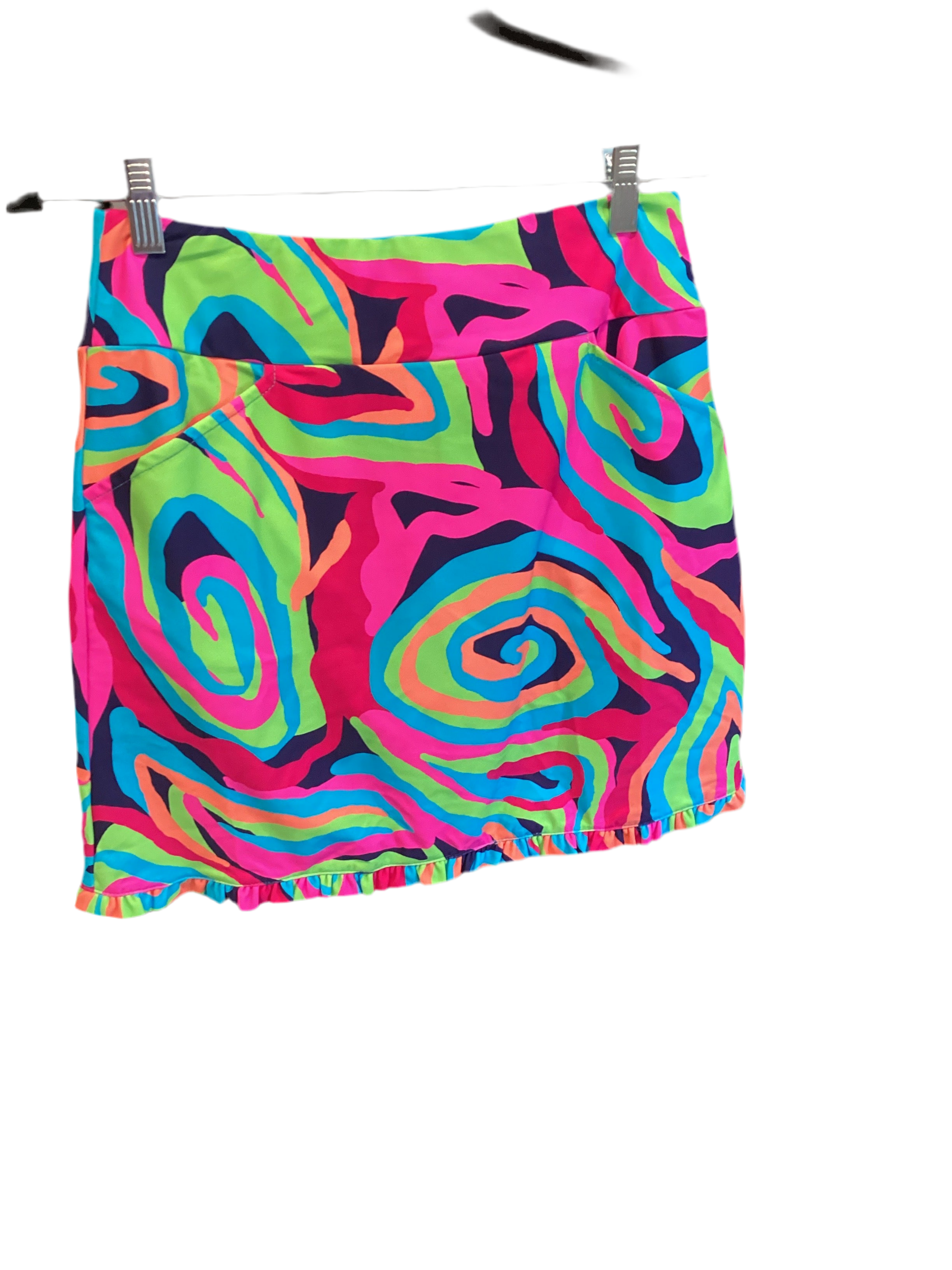Aryeh multi color pink ruffle hem skort