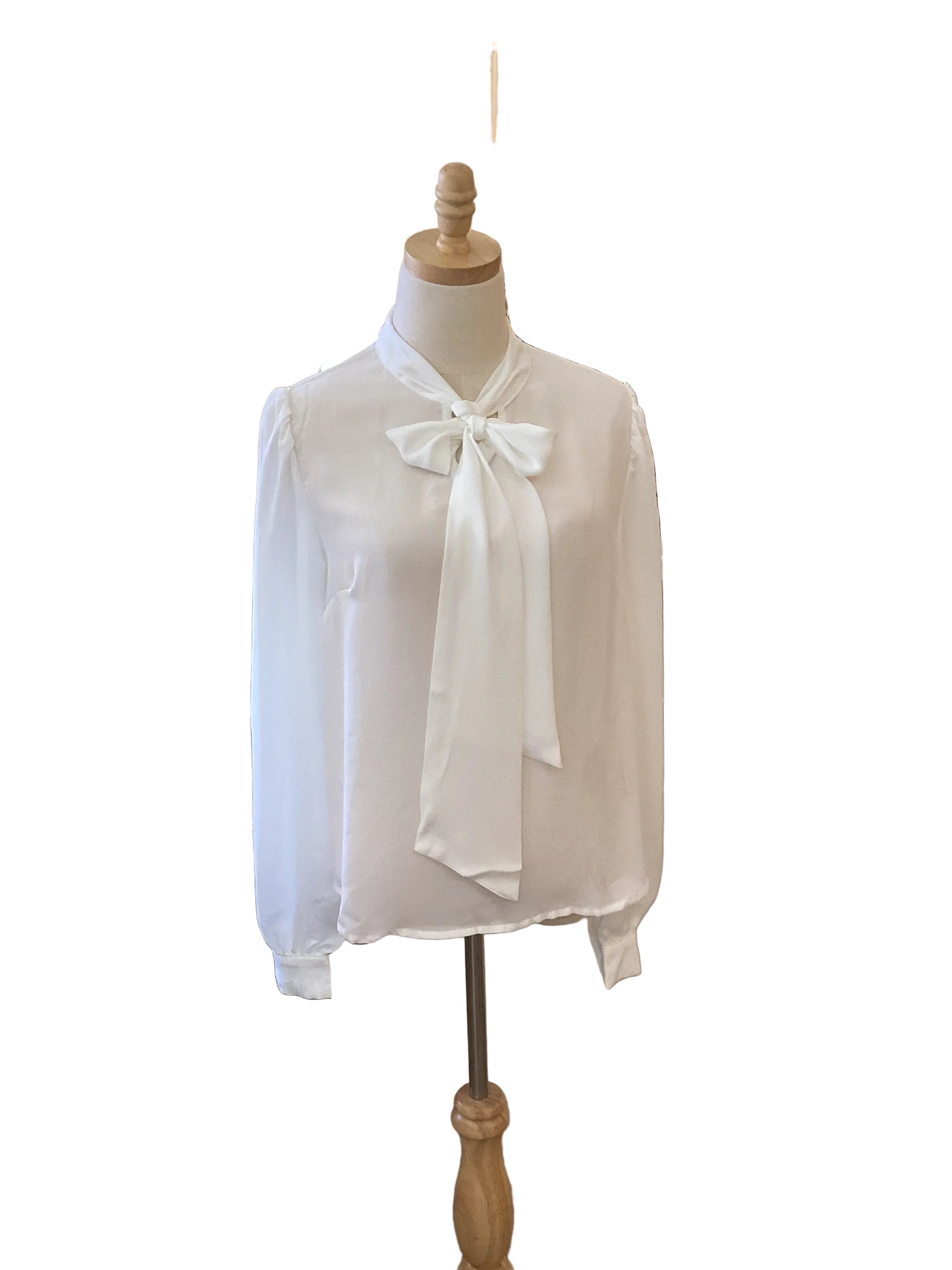 Timing white long sleeve blouse with neck tie