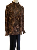 Gigio brown glitter blouse with ruffle smocked neck