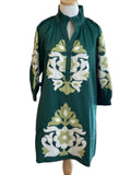 Jodifl hunter green long sleeve dress with ivory /light green applique