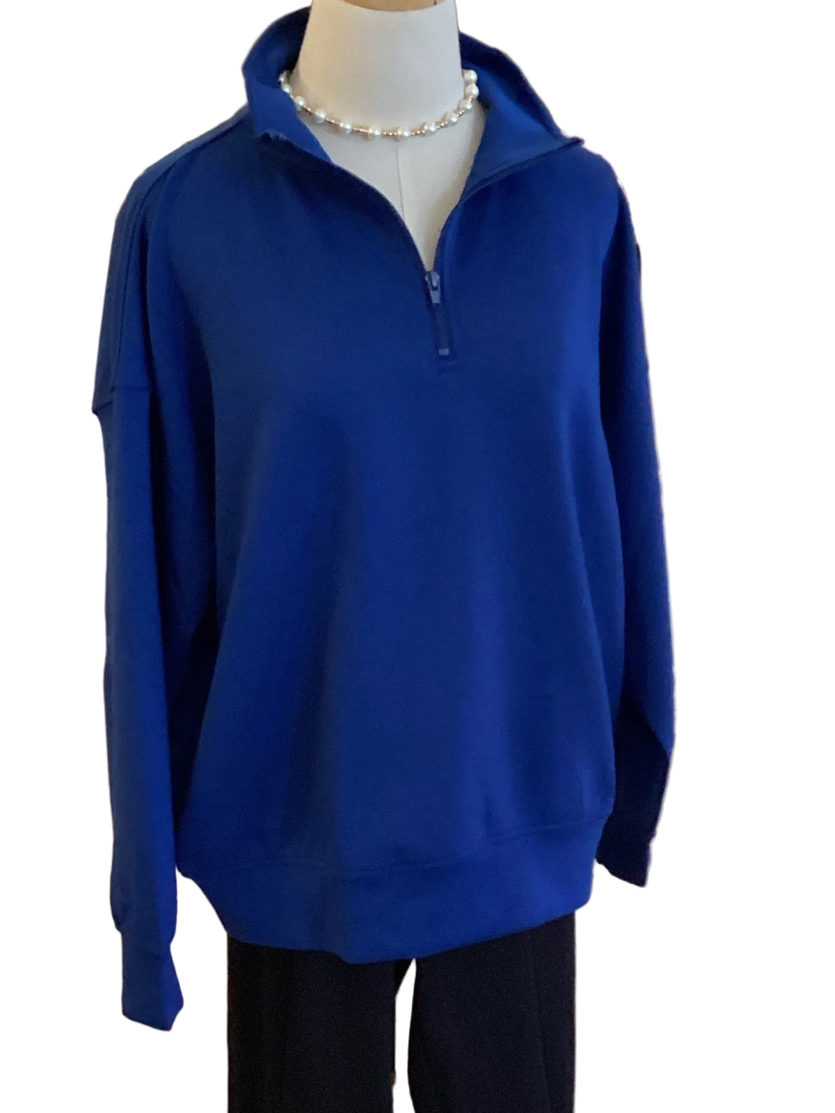 Zenana light navy long sleeve 1/4 zip sweatshirt