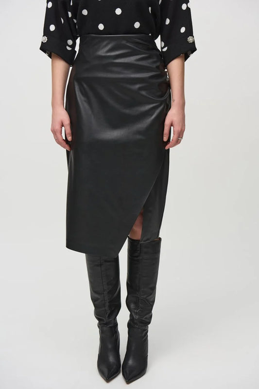 Joseph Ribkoff Black Leatherette Pull-On Pencil Skirt